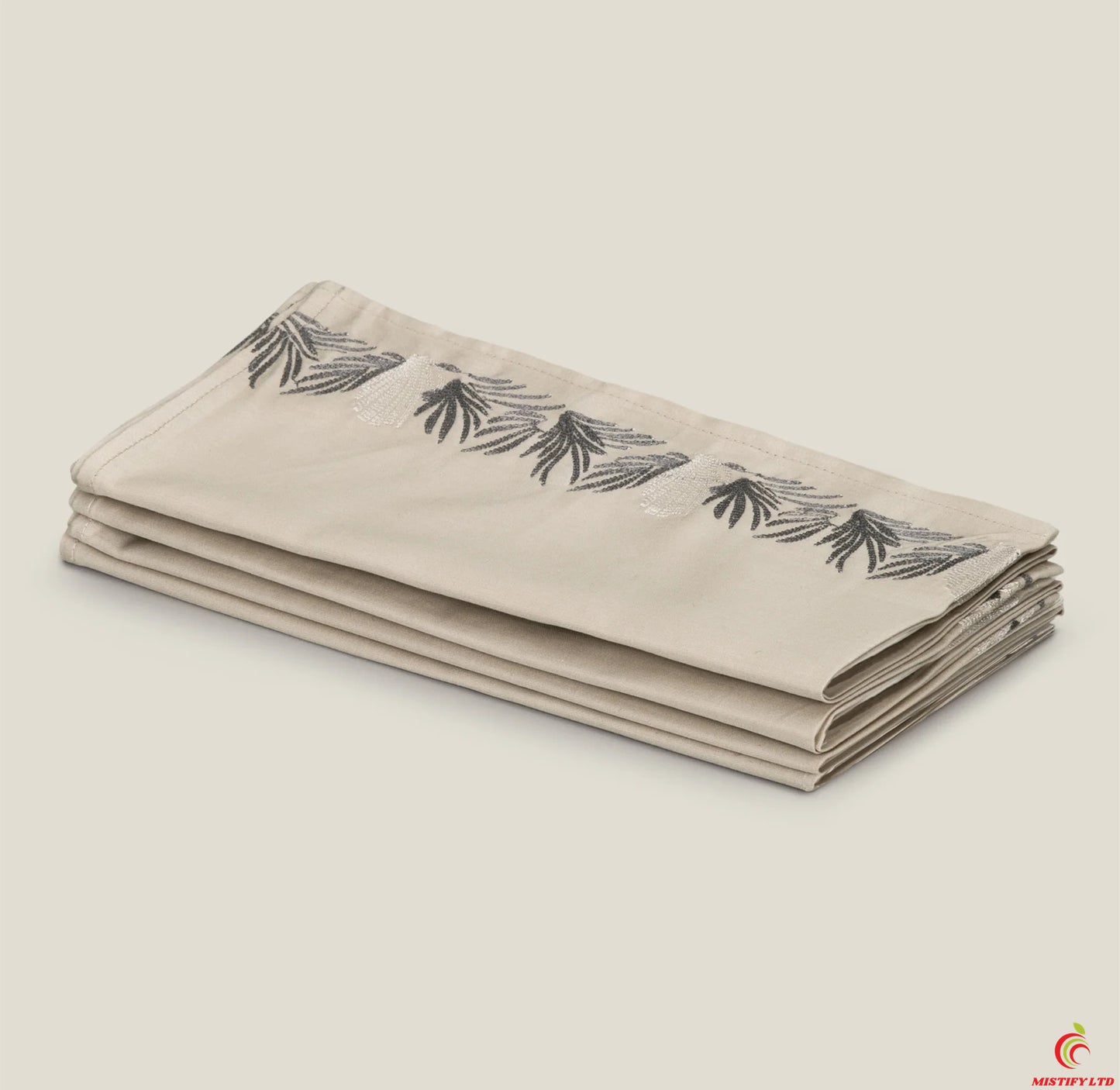 Beige Embroidered Cotton Napkins Set of 4
