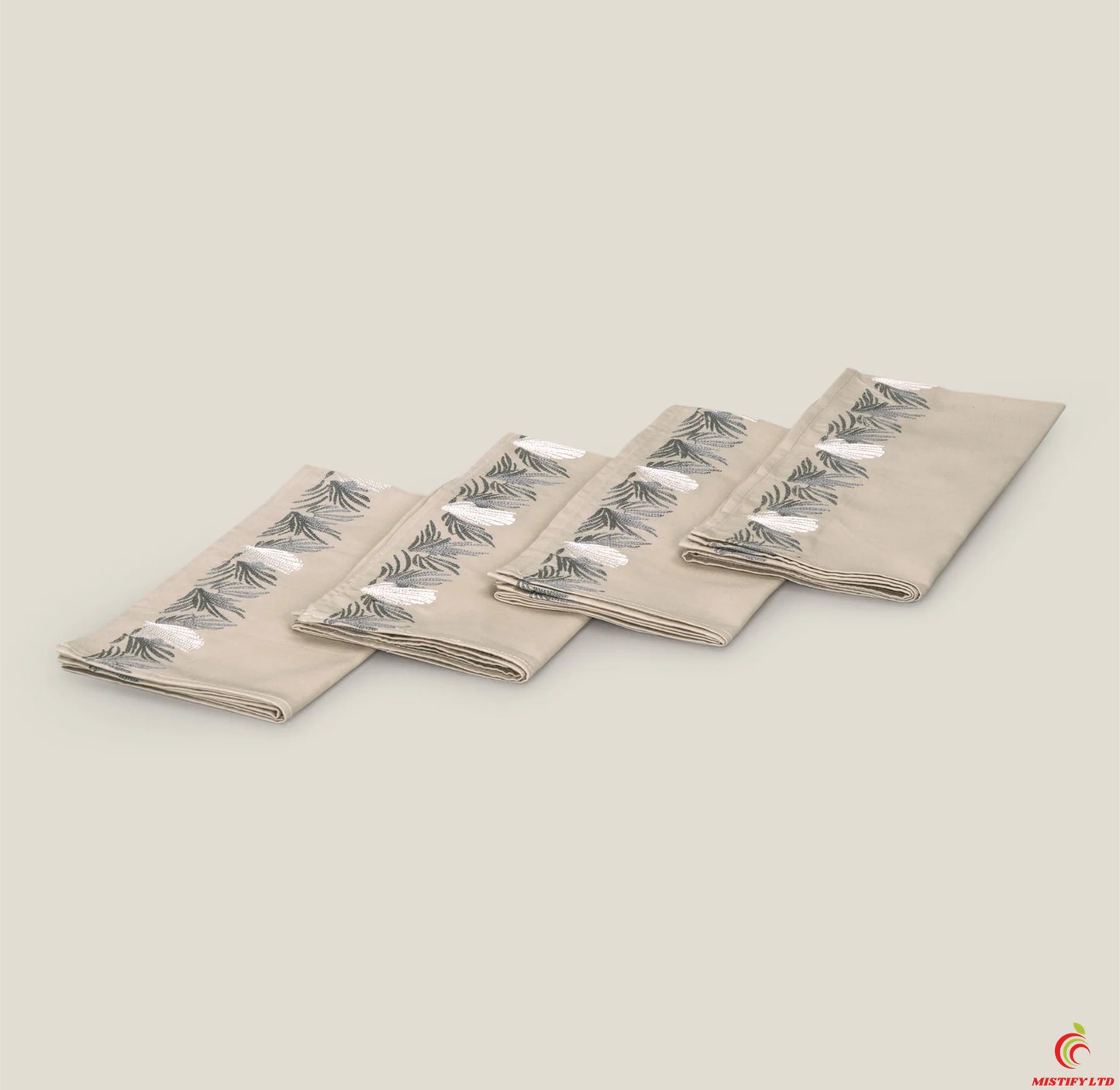Beige Embroidered Cotton Napkins Set of 4