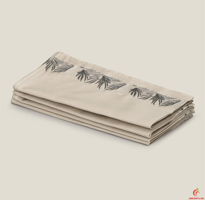 Beige Embroidered Cotton Napkins Set of 4